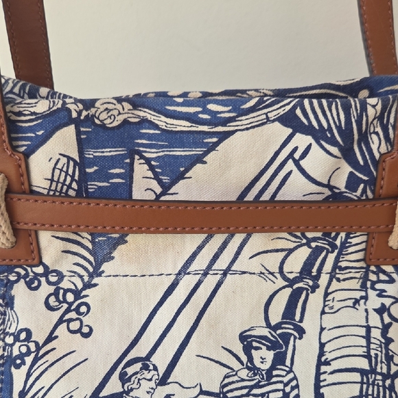 Lauren Ralph Lauren Nautical Sailors Canvas Leather Crossbody Satchel Purse Bag - Picture 9 of 14